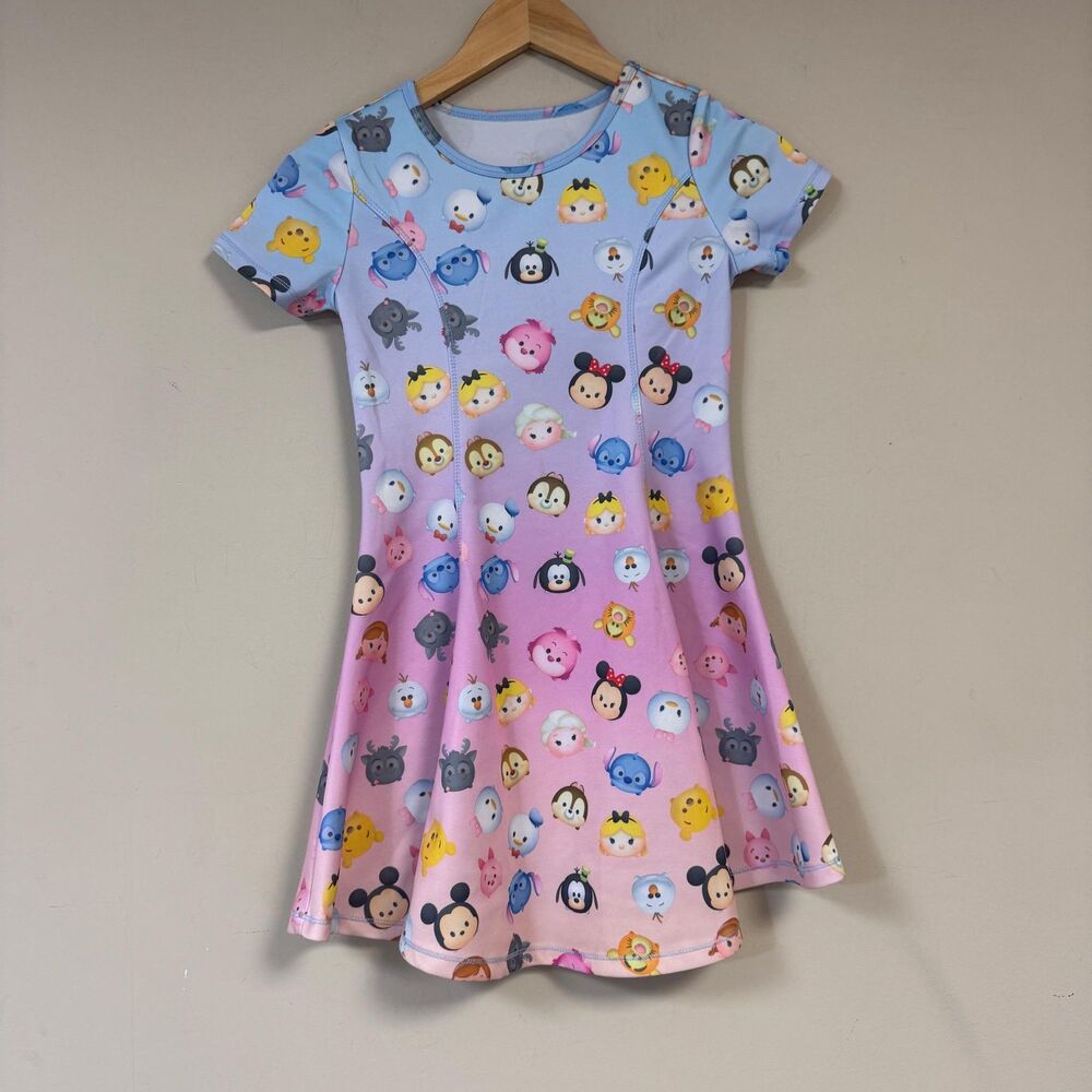 Disney Tsum Tsum Character Print Skater Dress Girls L 10-12 Fit & Flare Pullover
